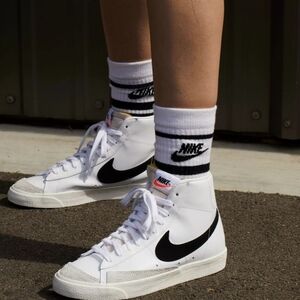 Nike Blazer 77 Kids Grade School White & Black Mid- Top Basketball Sneakers